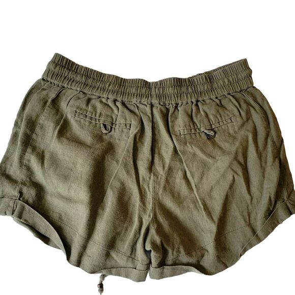 Love Tree Shorts Womens Linen Blend Sz Large Green Pull On Cuffed Elastic Waist - Picture 2 of 9